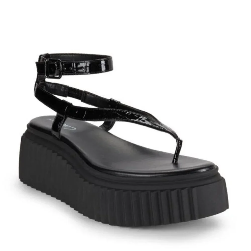 Circus by Sam Edelman Elana Buckle Ankle Strap Platform Sandals Black Croco